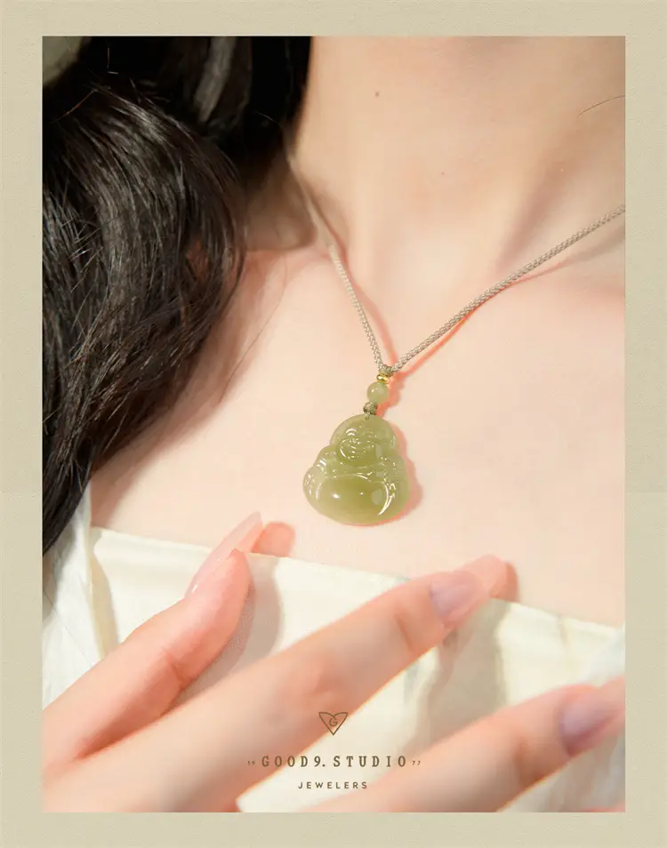 Afghan Jade Buddha Pendant Set Single Sided Maitreya — feature 7