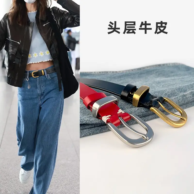 Women's Brown Genuine Leather Belt with Silver Buckle - Image 8
