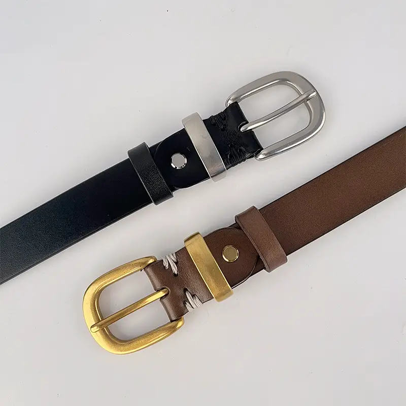 Women's Brown Genuine Leather Belt with Silver Buckle - Image 9