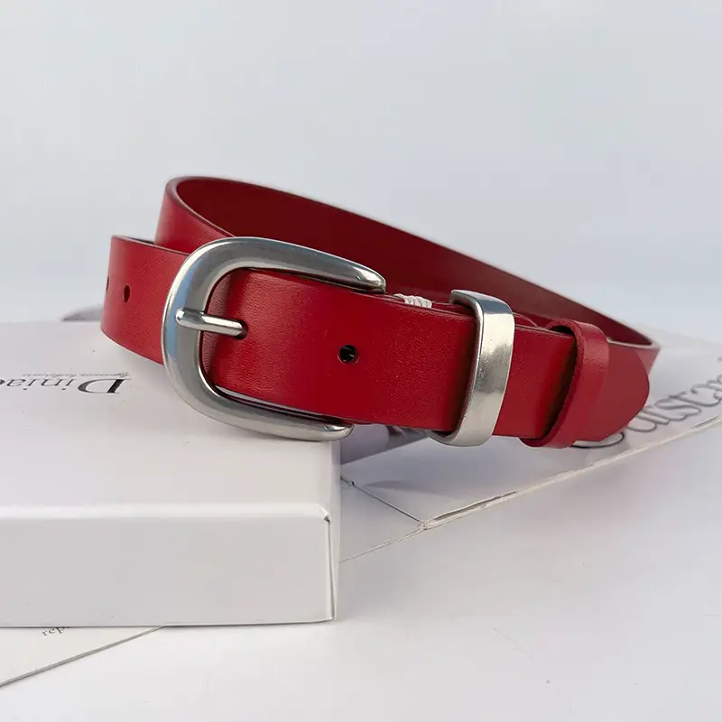 Women's Brown Genuine Leather Belt with Silver Buckle - Image 10