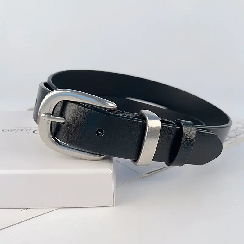 Women's Brown Genuine Leather Belt with Silver Buckle - Image 11
