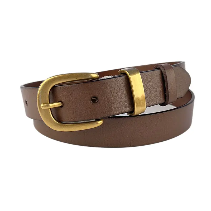 Women's Brown Genuine Leather Belt with Silver Buckle - Image 12