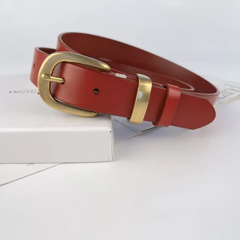 Women's Brown Genuine Leather Belt with Silver Buckle — feature 10