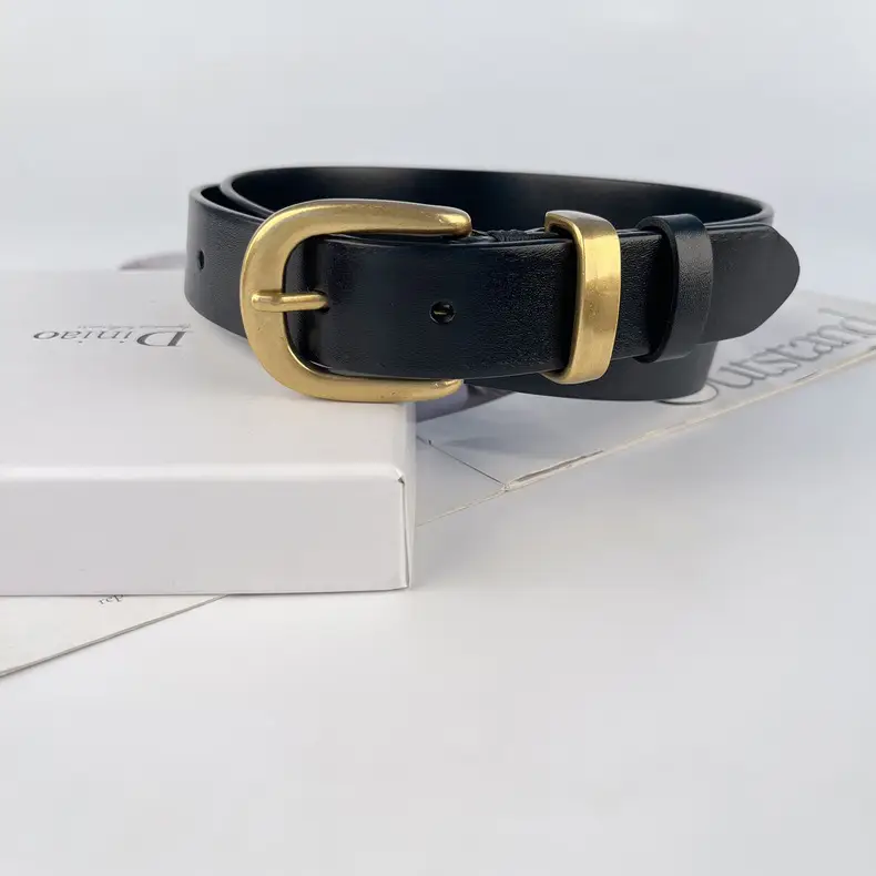 Women's Brown Genuine Leather Belt with Silver Buckle — feature 11