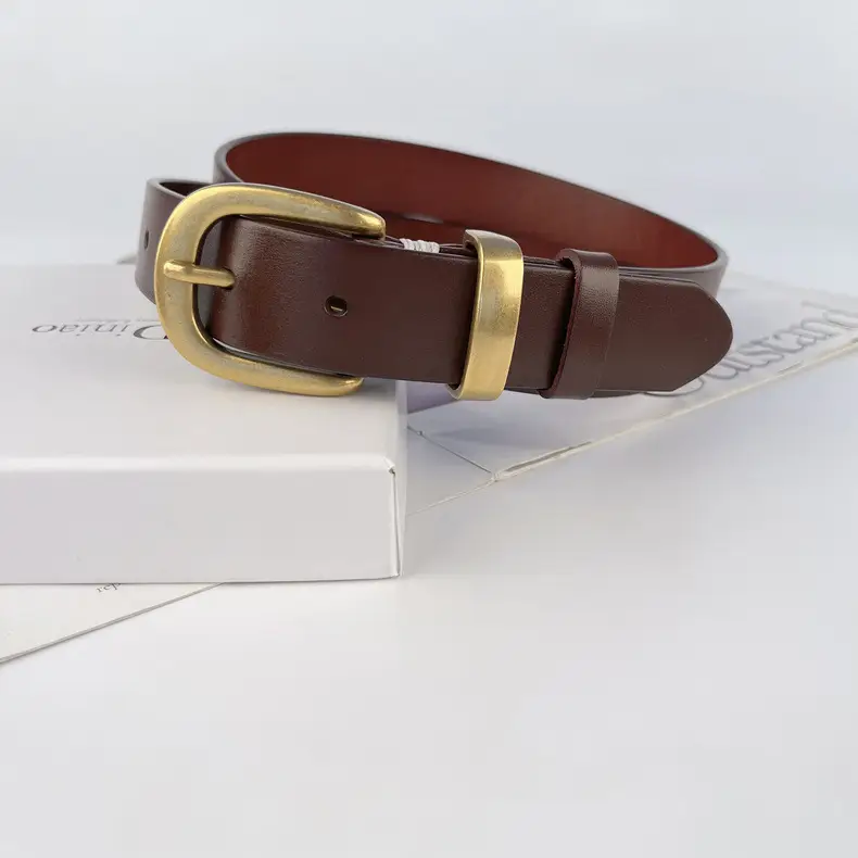 Women's Brown Genuine Leather Belt with Silver Buckle — feature 12
