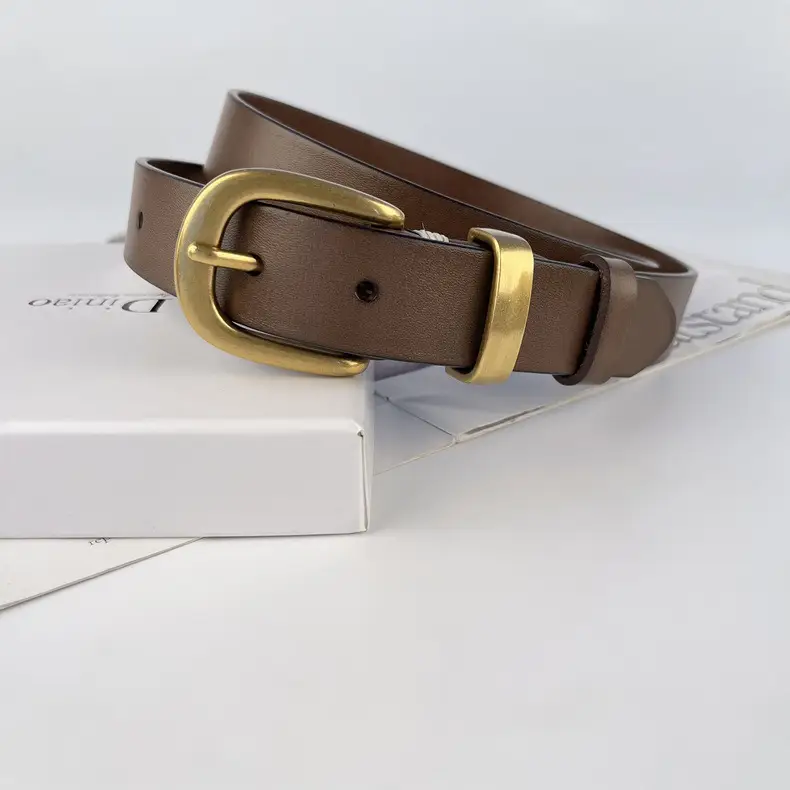 Women's Brown Genuine Leather Belt with Silver Buckle — feature 13