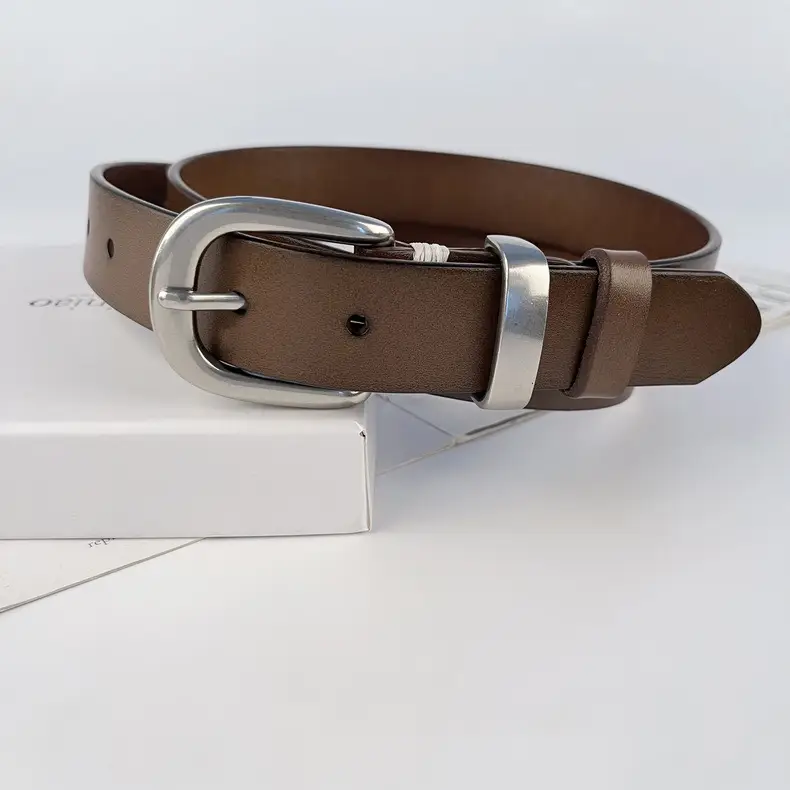 Women's Brown Genuine Leather Belt with Silver Buckle — feature 15