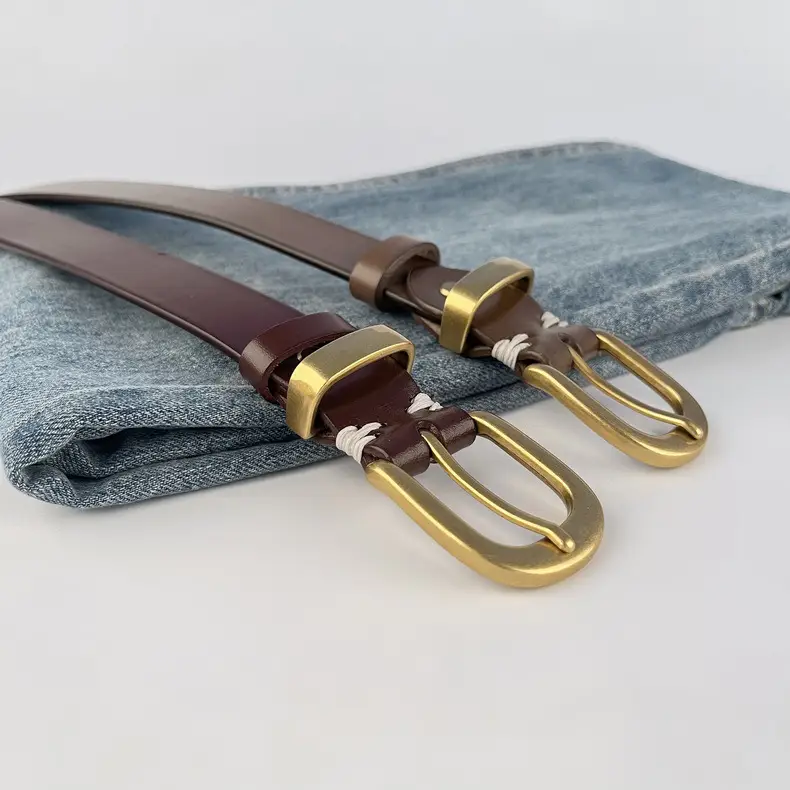Women's Brown Genuine Leather Belt with Silver Buckle — feature 17