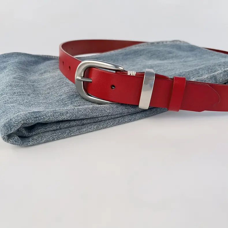 Women's Brown Genuine Leather Belt with Silver Buckle — feature 21