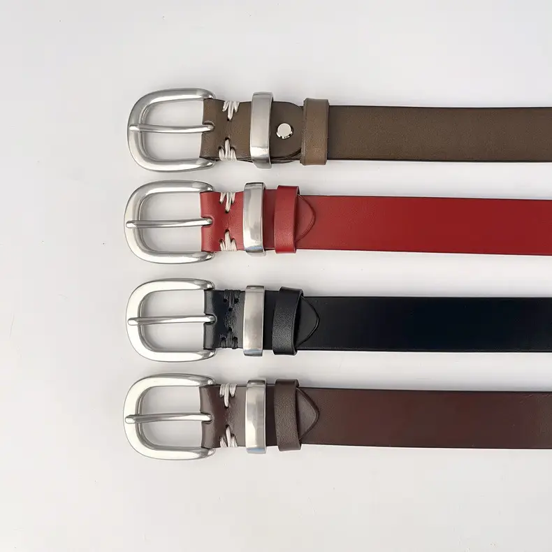 Women's Brown Genuine Leather Belt with Silver Buckle — feature 5