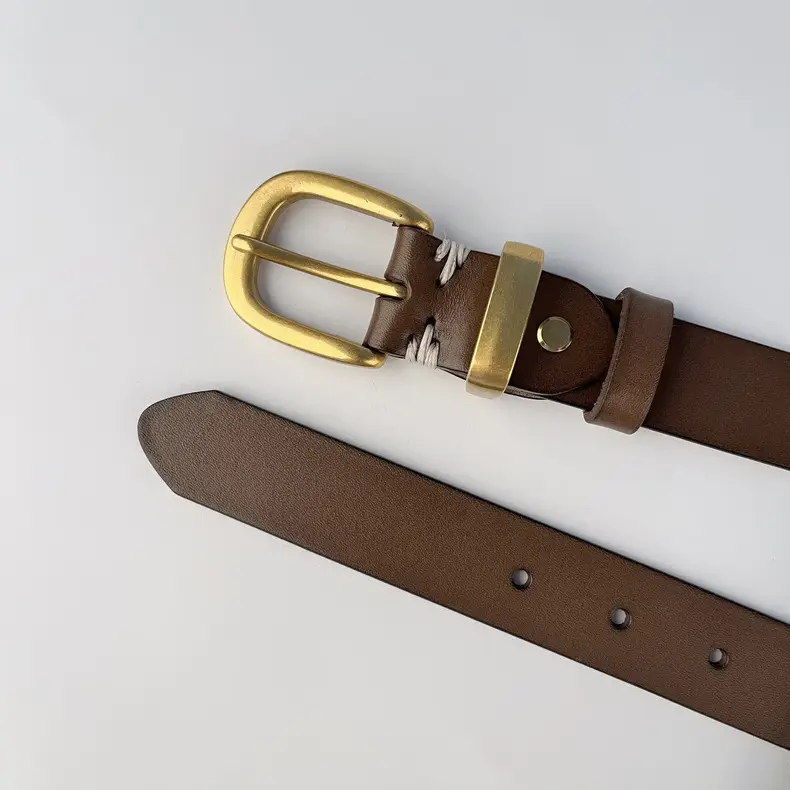 Women's Brown Genuine Leather Belt with Silver Buckle — feature 6