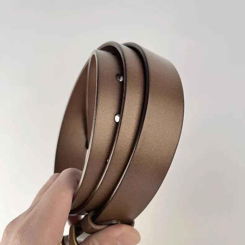 Women's Brown Genuine Leather Belt with Silver Buckle — feature 7