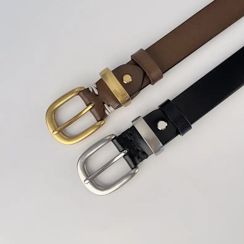 Women's Brown Genuine Leather Belt with Silver Buckle — feature 9
