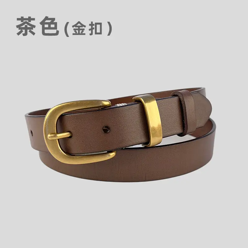 Women's Brown Genuine Leather Belt with Silver Buckle - Image 2