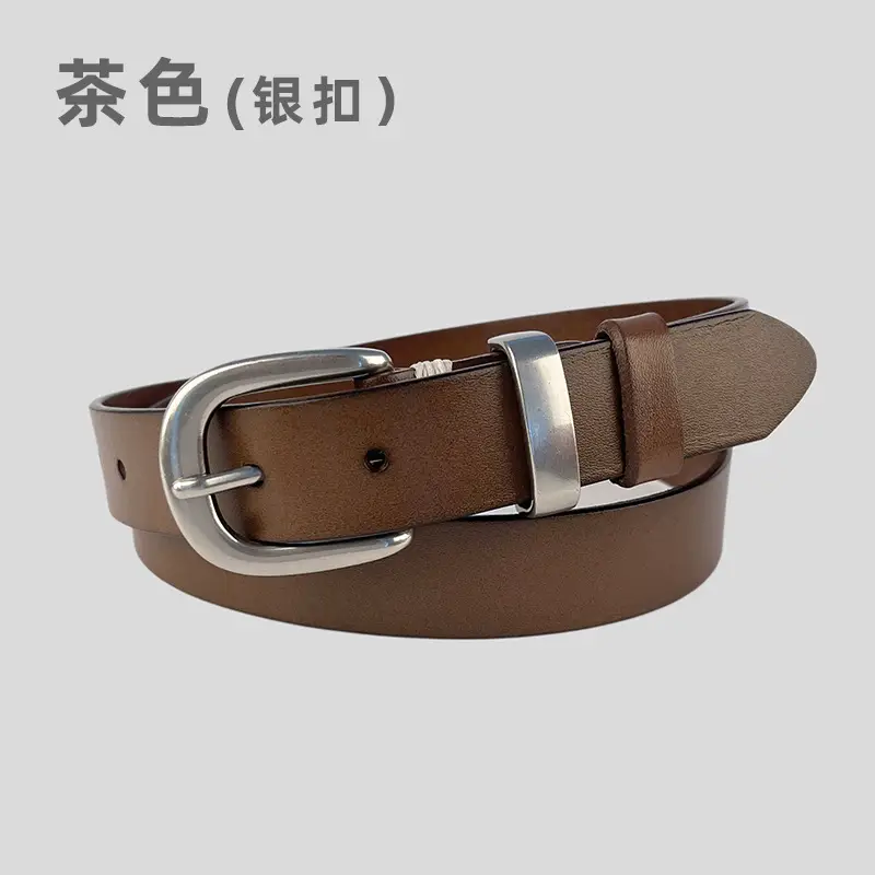Women's Brown Genuine Leather Belt with Silver Buckle - Image 6