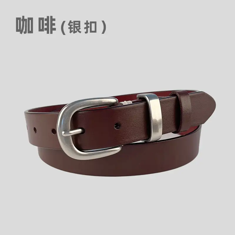 Women's Brown Genuine Leather Belt with Silver Buckle - Image 7