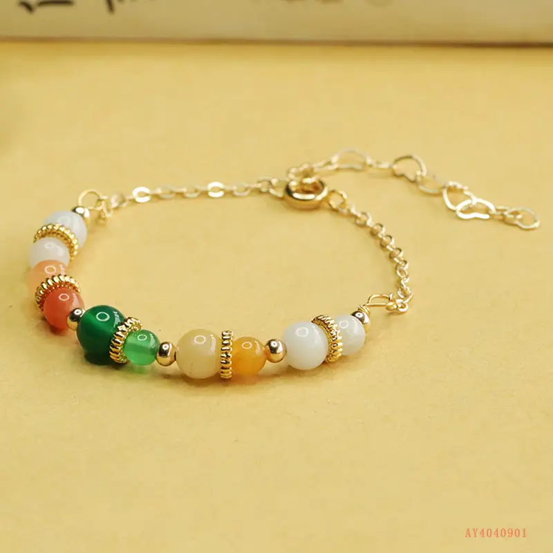 Aiyu Jade Bracelet Green Chalcedony Pearl Gold Chain — feature 5