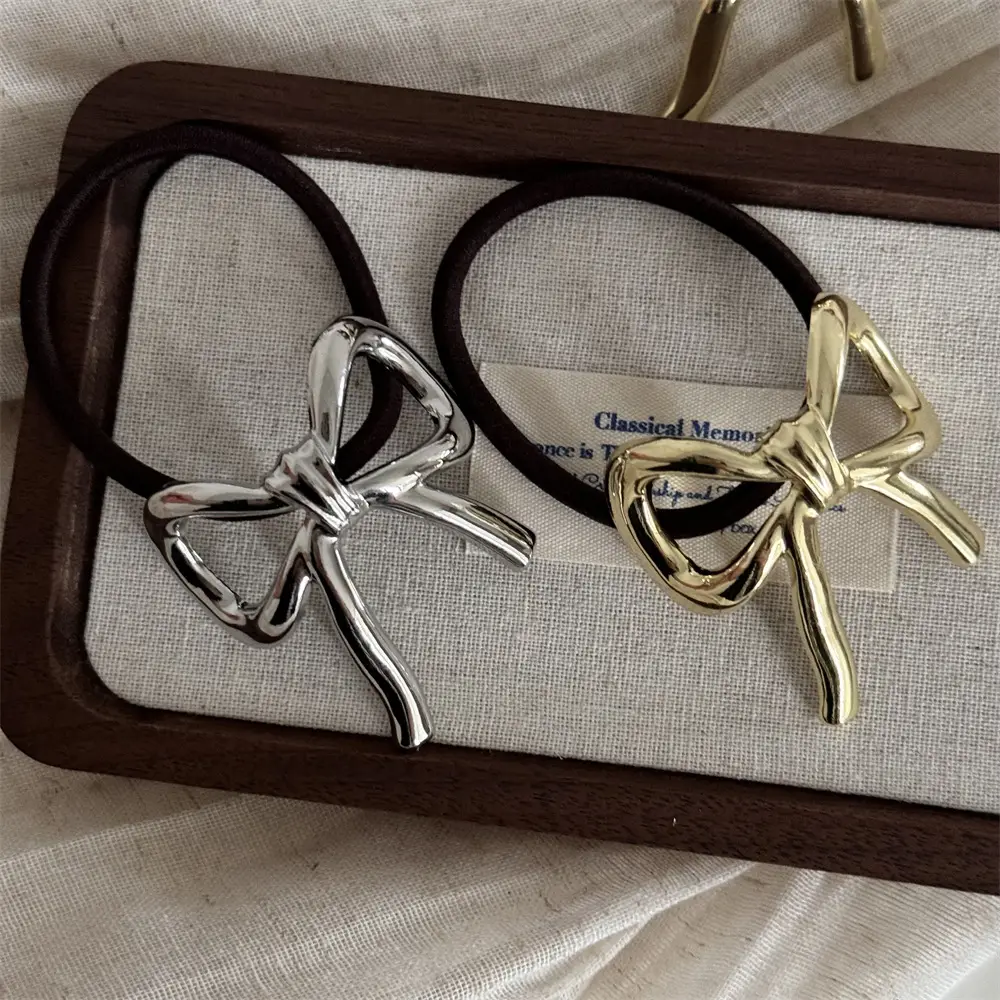 Japanese Metal Bow Hair Ring for Women Autumn Winter — feature 4