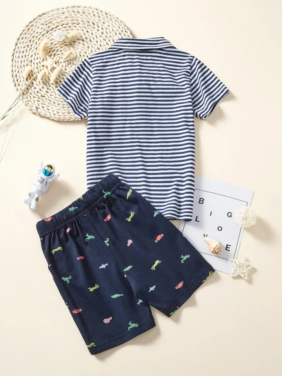 2025 Summer Boys Striped T-Shirt Shorts Set