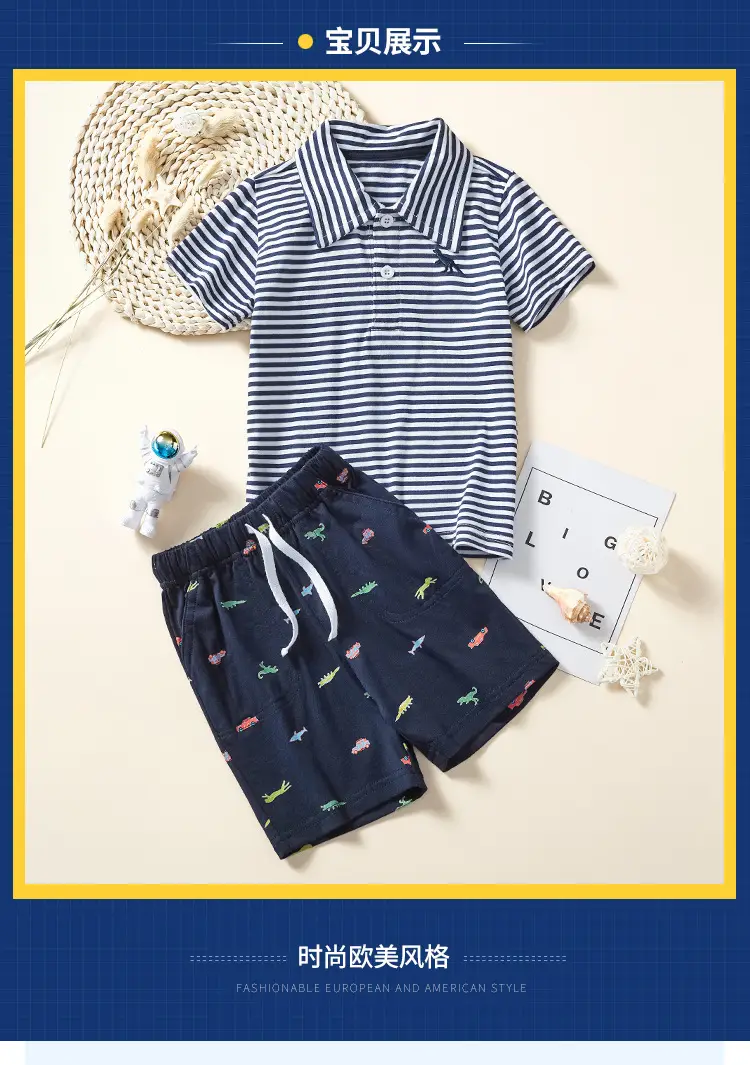 2025 Summer Boys Striped T-Shirt Shorts Set — feature 2