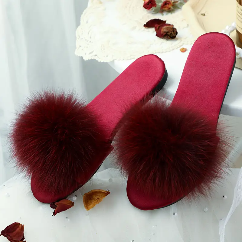 Wedding Red Feather Plush Slippers for Bridesmaids