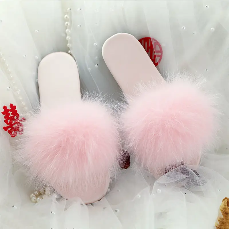 Wedding Red Feather Plush Slippers for Bridesmaids