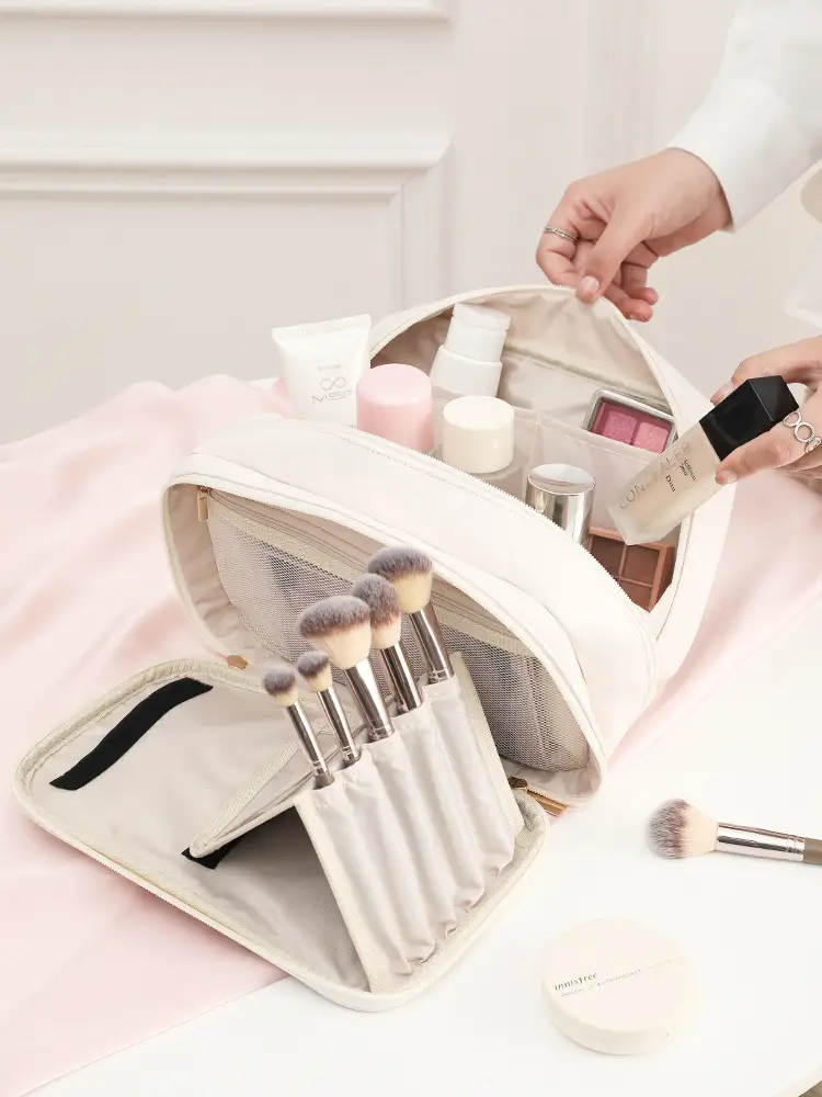 2025 Cross-Border New Cosmetic Bag Large Capacity Washing Pu Makeup Brush Bag Cosmetic Case Starting from One Batch Portable