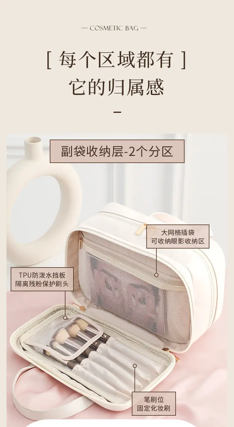 2025 Cross-Border New Cosmetic Bag Large Capacity Washing Pu Makeup Brush Bag Cosmetic Case Starting from One Batch Portable — feature 7