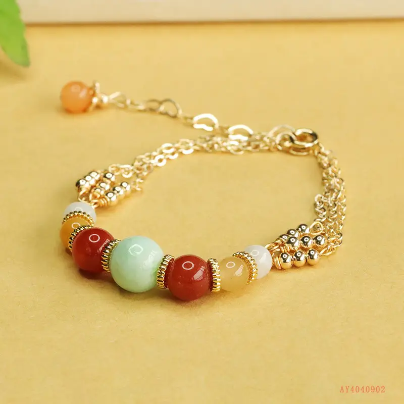 Jade Bracelet Ethnic Gold Multi Color Natural - Image 3