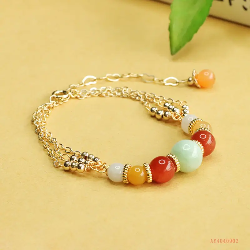 Jade Bracelet Ethnic Gold Multi Color Natural - Image 4