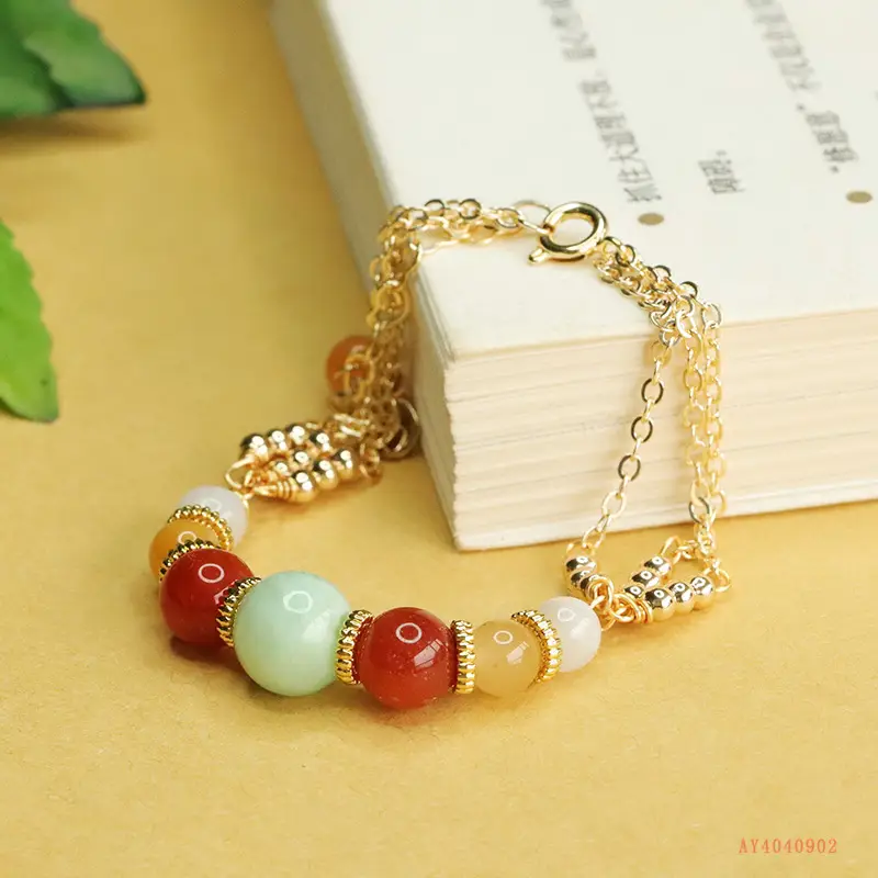 Jade Bracelet Ethnic Gold Multi Color Natural - Image 5
