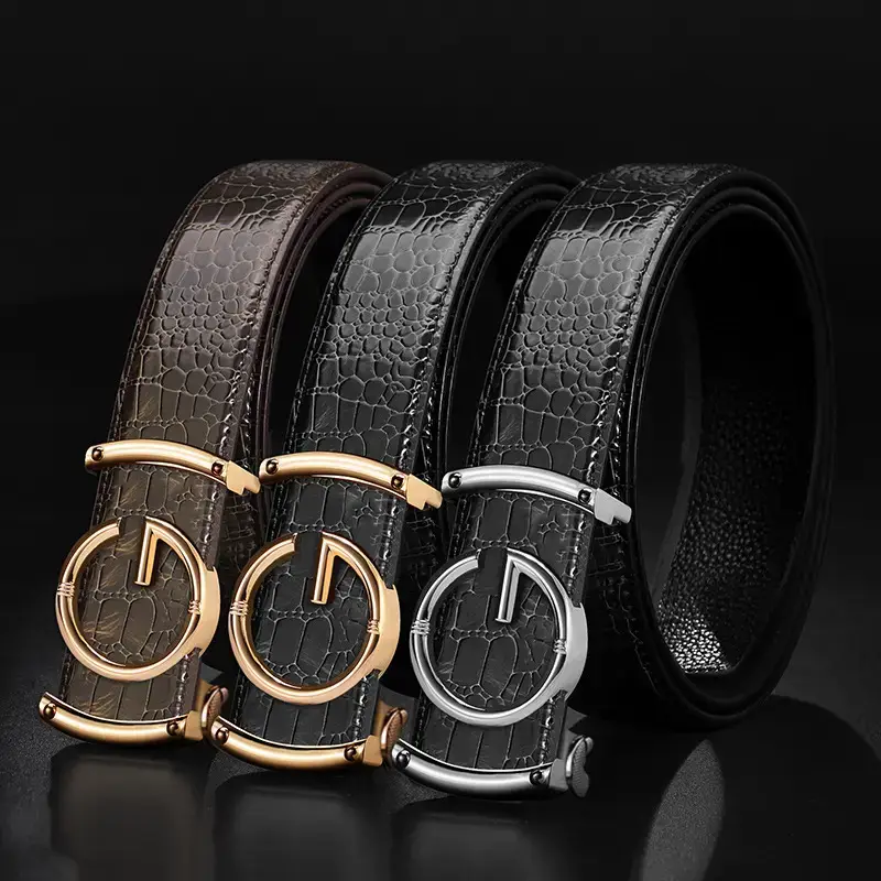 Men's Brown Croc Leather Belt with Gold Buckle - Image 4