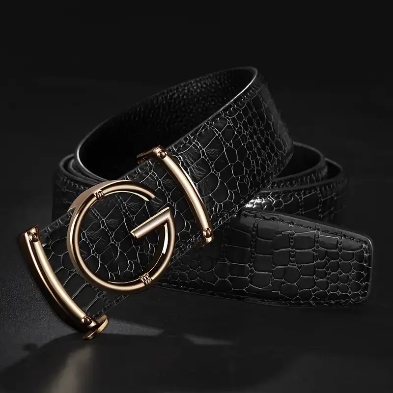 Men's Brown Croc Leather Belt with Gold Buckle - Image 6