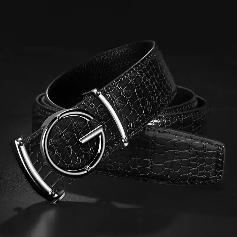 Men's Brown Croc Leather Belt with Gold Buckle - Image 7