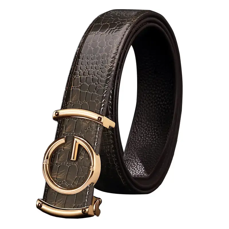 Men's Brown Croc Leather Belt with Gold Buckle - Image 8