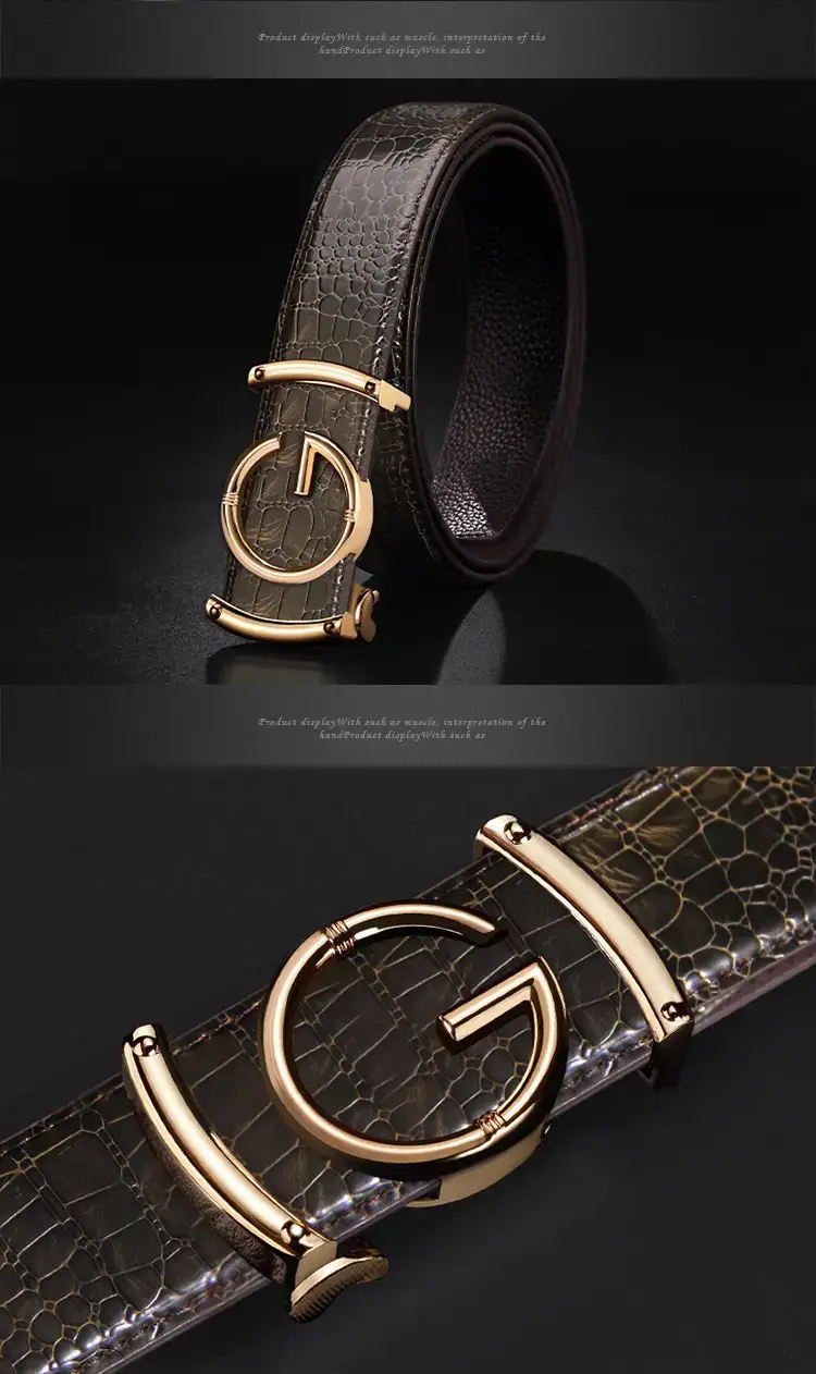 Men's Brown Croc Leather Belt with Gold Buckle — feature 13