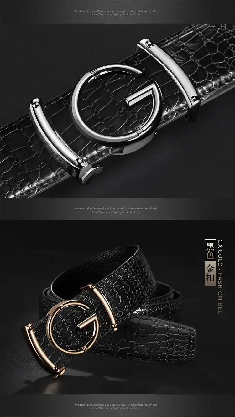 Men's Brown Croc Leather Belt with Gold Buckle — feature 15