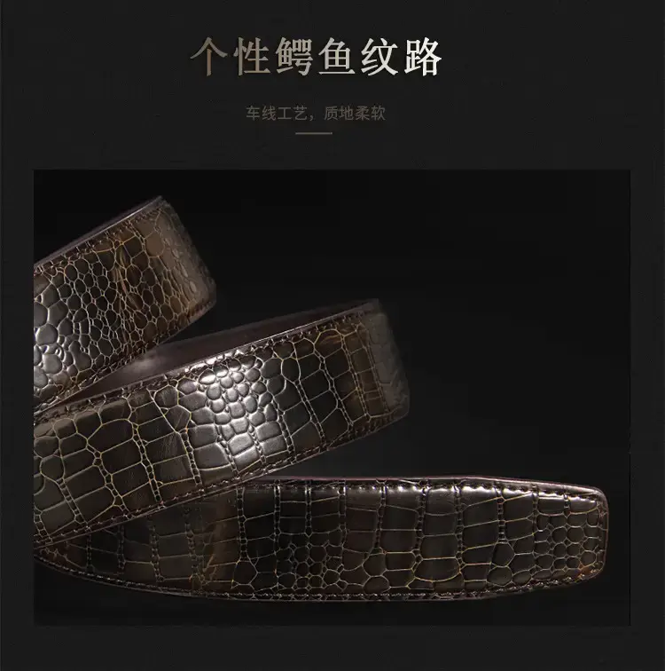 Men's Brown Croc Leather Belt with Gold Buckle — feature 8