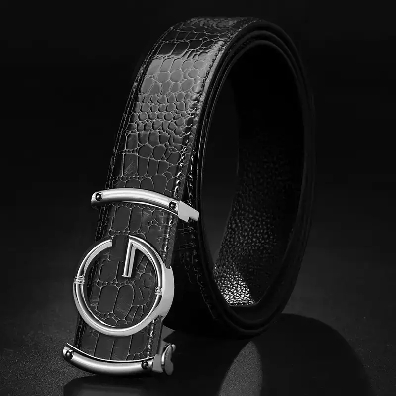 Men's Brown Croc Leather Belt with Gold Buckle - Image 2
