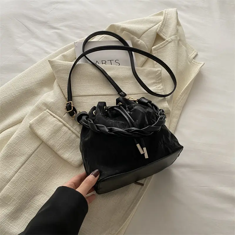 Women's Light Grey Bucket Bag with Chain Strap - Image 2