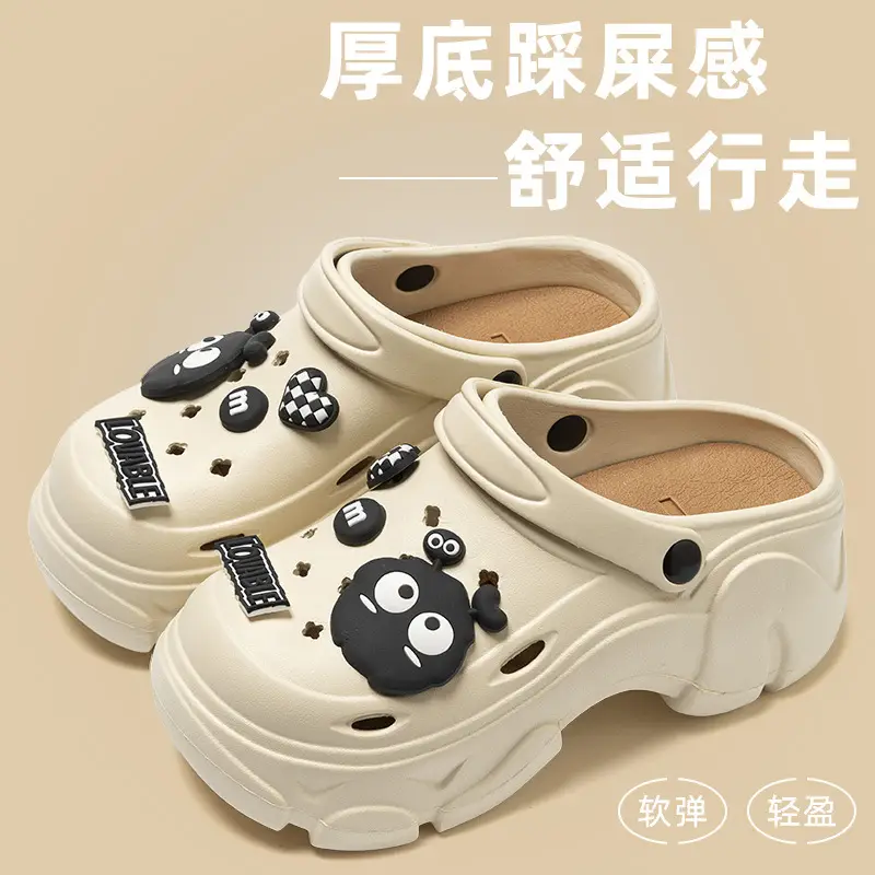 Thick Sole Cave Shoes Women's Summer Outer Wear 2024 New High-rise Non-slip Dung-feeling Beach Baotou Sandals for Summer