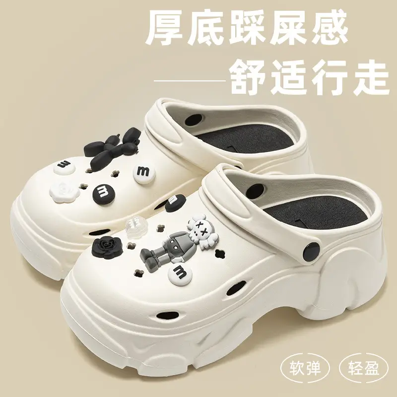 Thick Sole Cave Shoes Women's Summer Outer Wear 2024 New High-rise Non-slip Dung-feeling Beach Baotou Sandals for Summer