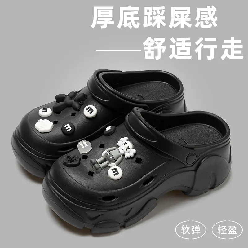 Thick Sole Cave Shoes Women's Summer Outer Wear 2024 New High-rise Non-slip Dung-feeling Beach Baotou Sandals for Summer