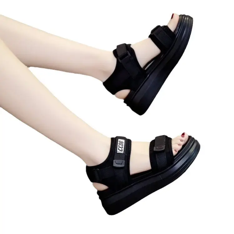 Sports Sandals Women's 2024 Summer New Fashion Torre Platform Shoes Thick Bottom Wedge Flat Outer Beach Shoes - Image 7
