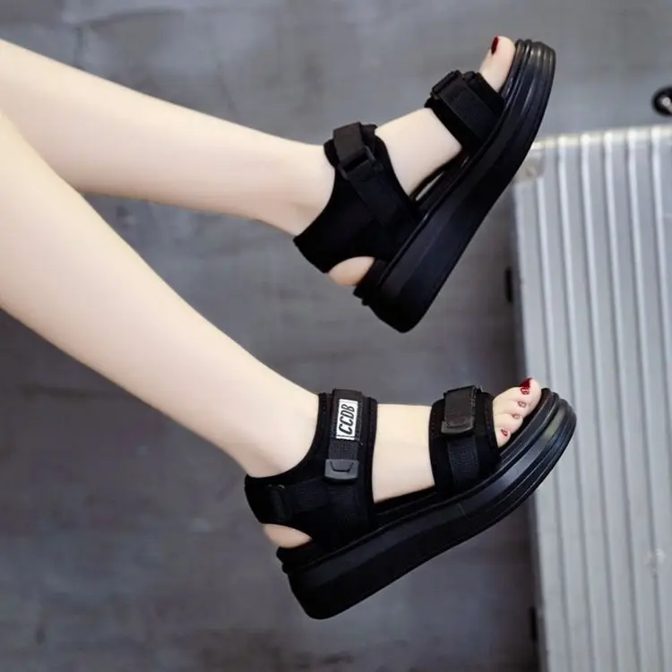 Sports Sandals Women's 2024 Summer New Fashion Torre Platform Shoes Thick Bottom Wedge Flat Outer Beach Shoes — feature 2