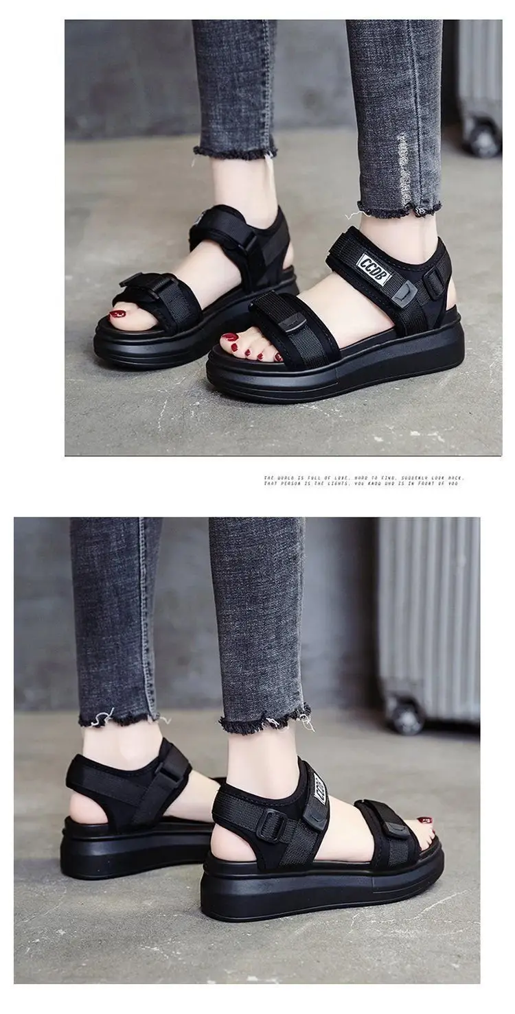 Sports Sandals Women's 2024 Summer New Fashion Torre Platform Shoes Thick Bottom Wedge Flat Outer Beach Shoes — feature 4