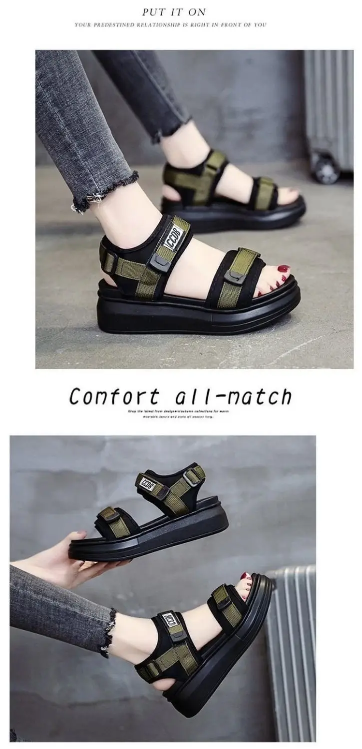 Sports Sandals Women's 2024 Summer New Fashion Torre Platform Shoes Thick Bottom Wedge Flat Outer Beach Shoes — feature 6