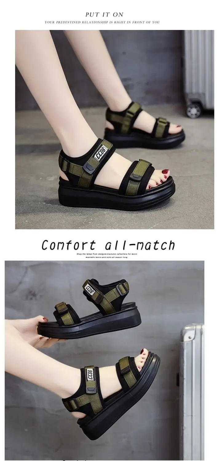 Sports Sandals Women's 2024 Summer New Fashion Torre Platform Shoes Thick Bottom Wedge Flat Outer Beach Shoes — feature 7