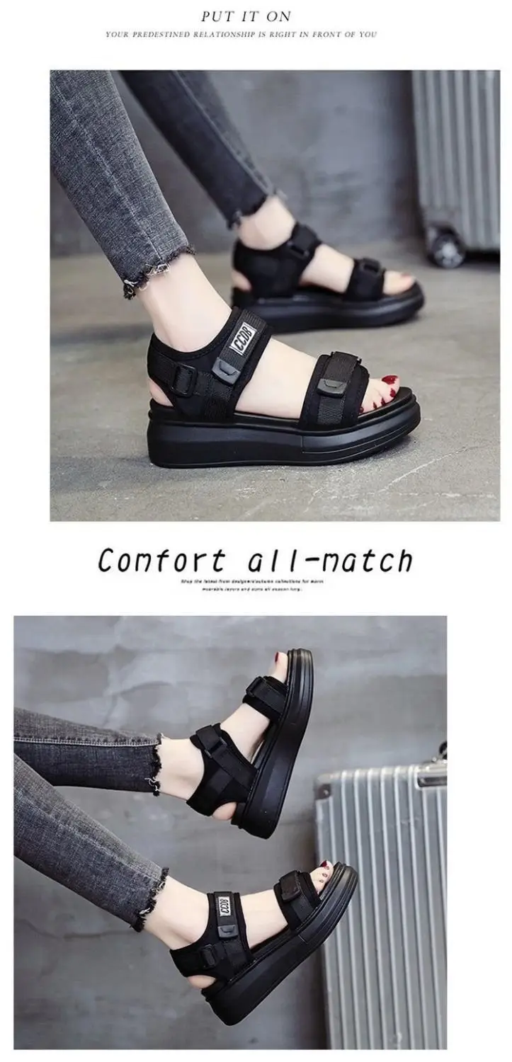 Sports Sandals Women's 2024 Summer New Fashion Torre Platform Shoes Thick Bottom Wedge Flat Outer Beach Shoes — feature 8
