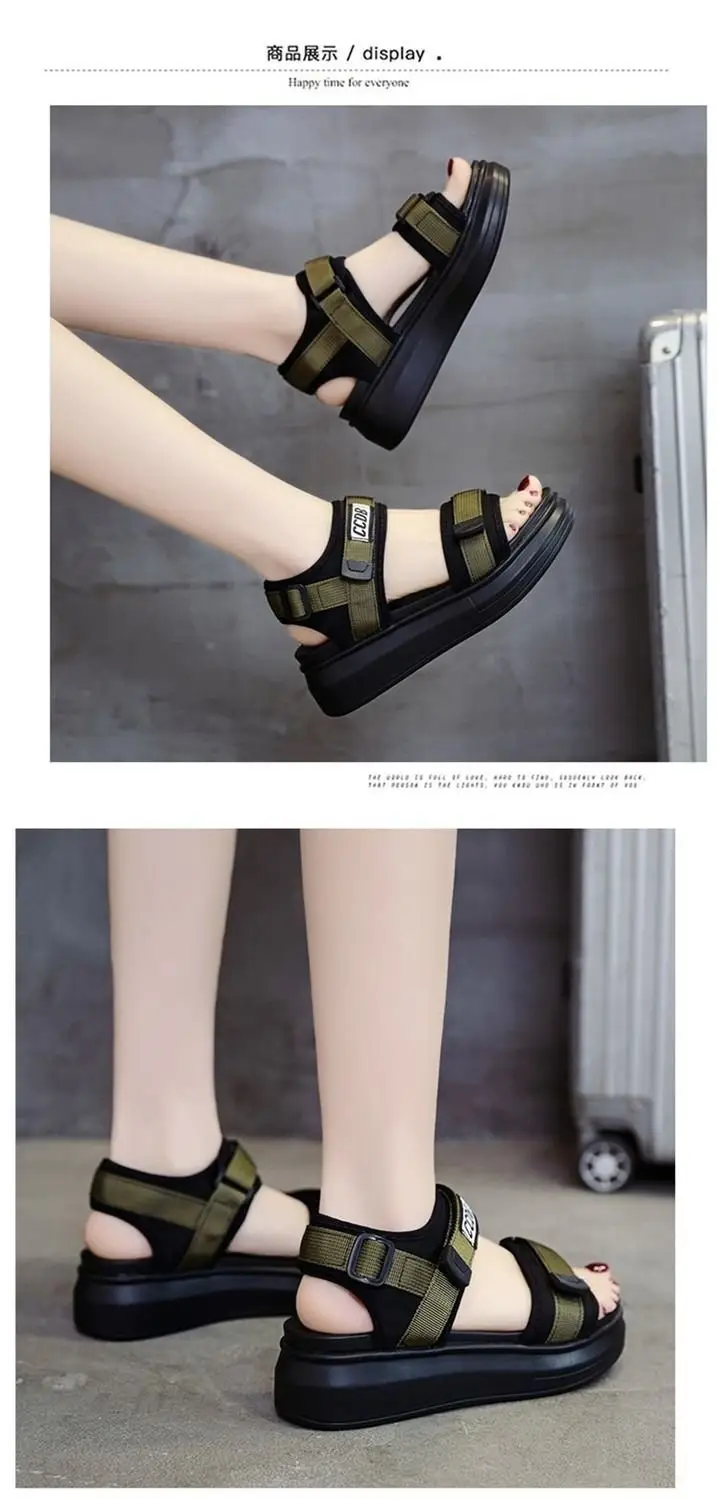 Sports Sandals Women's 2024 Summer New Fashion Torre Platform Shoes Thick Bottom Wedge Flat Outer Beach Shoes — feature 9